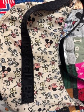 BAGGU Beige Floral Minnie Tote with Black Logo Strap